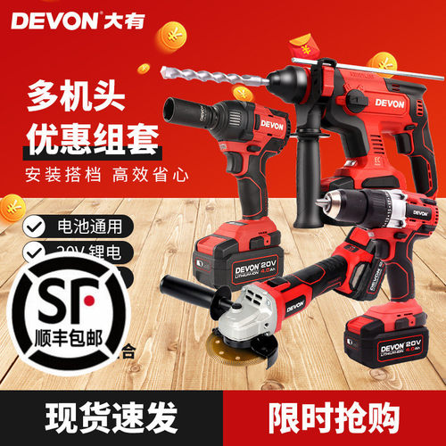 DEVON/大有充电式电锤无刷锂电冲击钻电动工具两用三四件套装5401