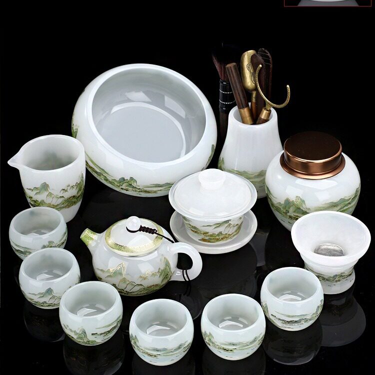 彩绘琉璃功夫茶具套装玉瓷泡茶盖碗茶杯公道杯整套功夫茶道礼盒装