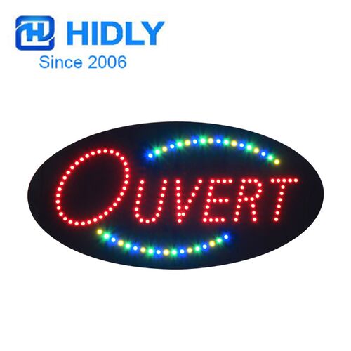 LED OUVERT法语发光字招牌24小时营业中动感闪烁发光字2448cm