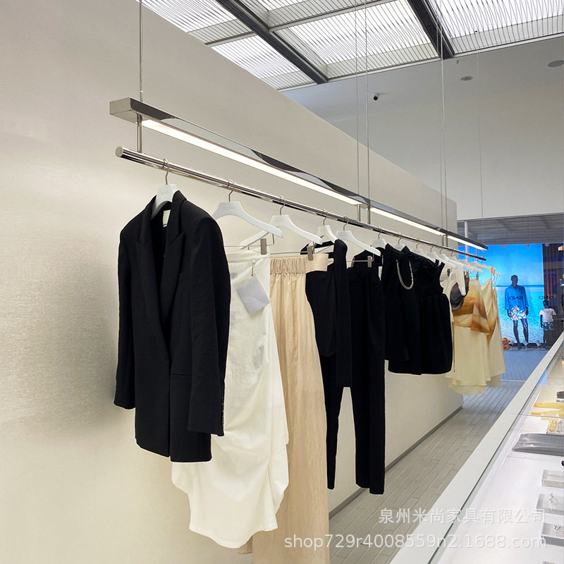 新款带灯吊架不锈钢吊顶架买手店女装店橱窗悬挂货架子服装店吊杆