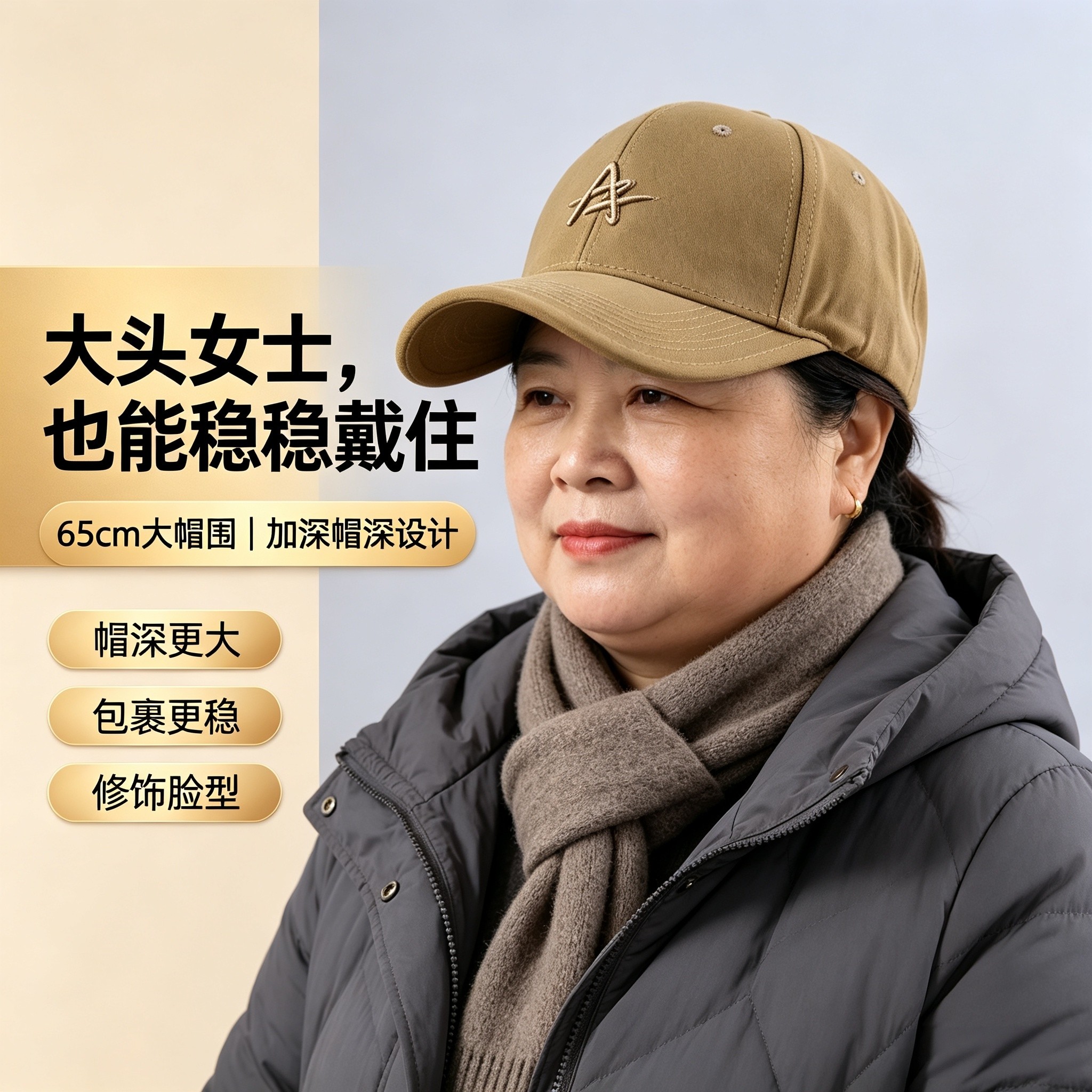 女士大尺码秋冬防风棒球帽显年轻