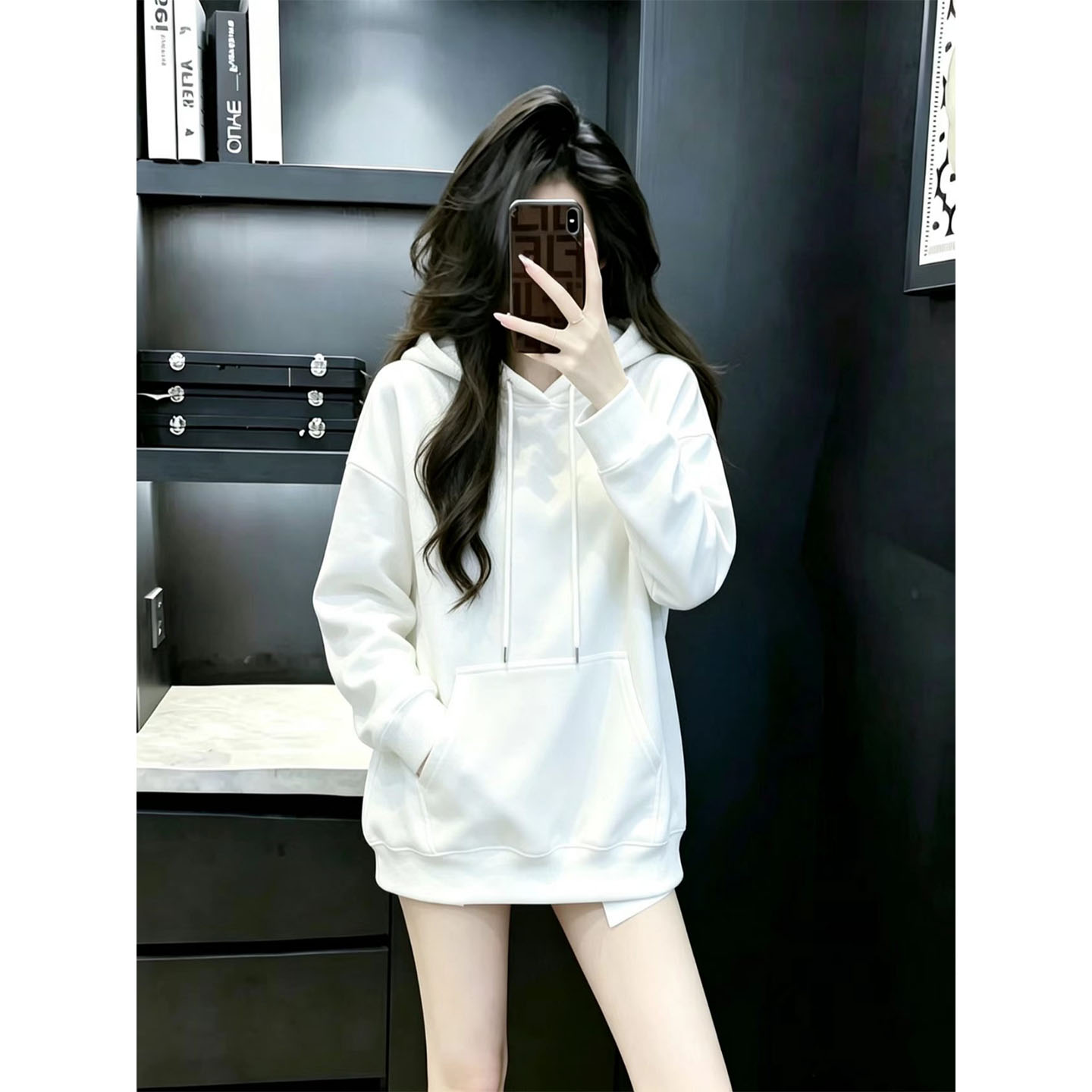 韩版女2026新款中长款潮流连帽卫衣女秋冬季宽松慵懒风加厚上衣衫
