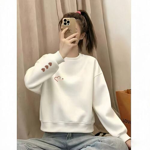 白色加厚宽松短款卫衣女秋冬