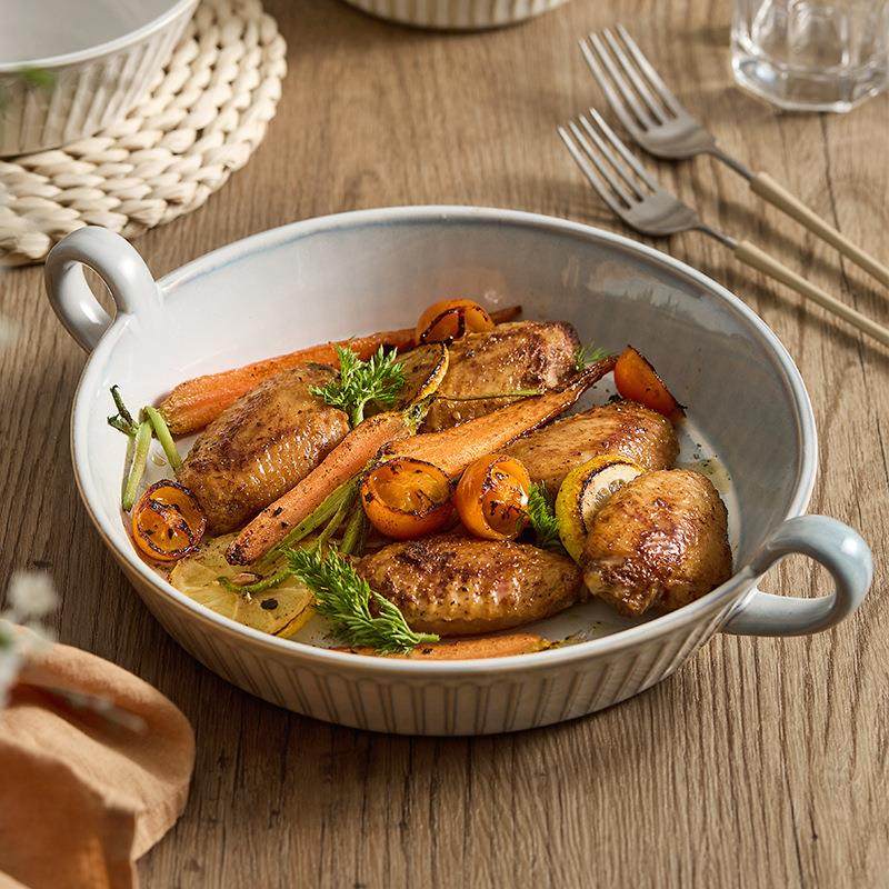 德化双耳陶瓷烤盘创意竖纹复古米饭碗汤碗深浅盘子菜盘家用沙拉盘,餐饮具,盘,淘宝优惠券,粉丝福利购,淘宝优惠卷