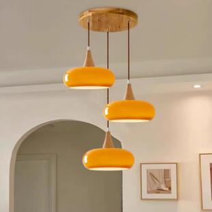 中古原木奶油风餐厅吊灯北欧简约餐桌吧台吊灯创意卧室床头玻璃灯