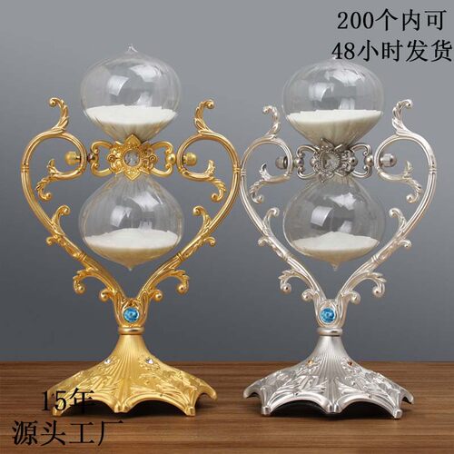 复古30分钟计时器摆件金属沙漏 心型玻璃时间摆件自律计时器沙漏