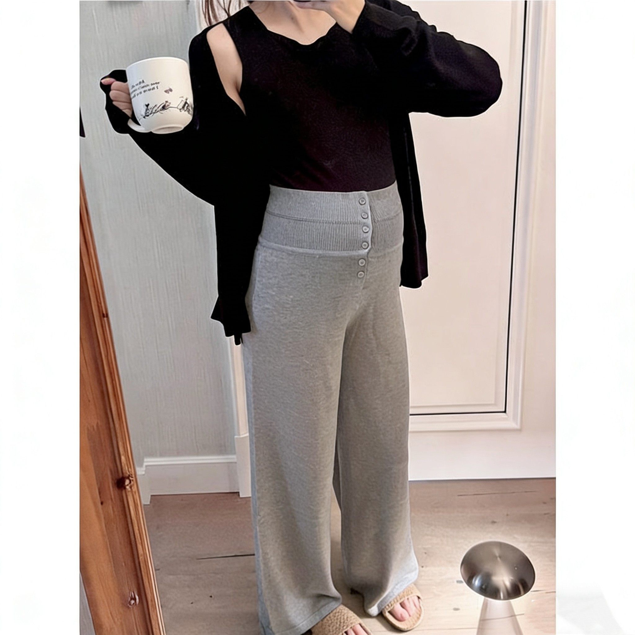 孕妇高腰针织裤松紧腰抽绳垂感百搭休闲加绒加厚阔腿拖地针织裤冬,孕妇装/孕产妇用品/营养,孕妇休闲裤,淘宝优惠券,粉丝福利购,淘宝优惠卷