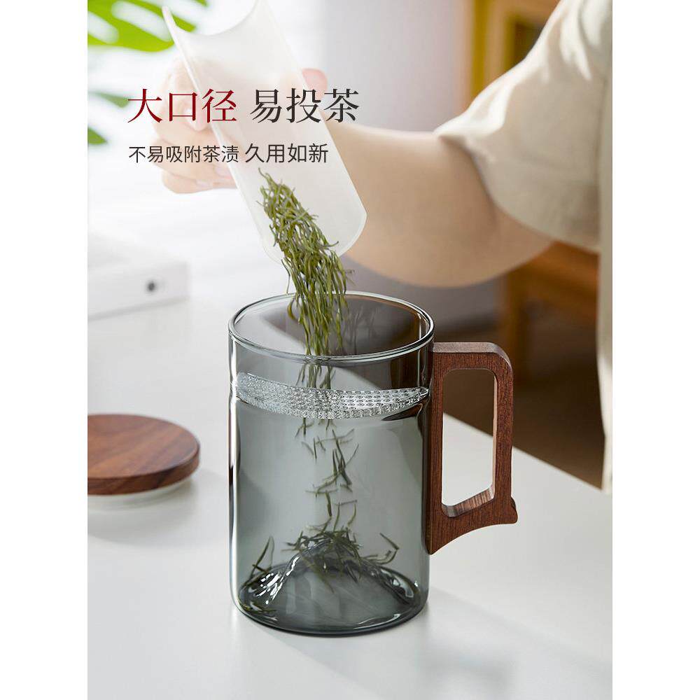 大容量1L茶水离滤泡绿茶杯家分用个人男6060月牙过玻璃水杯喝杯子