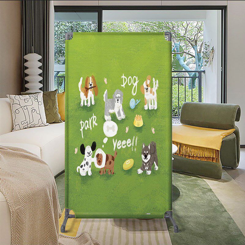 卡通手绘狗狗落地屏风玄关客厅隔断卧室试衣间入户遮挡可移动座屏
