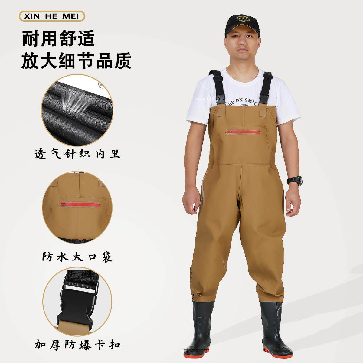 脚下水裤体半身雨连鞋裤一体连冻叉裤半06身新款保暖防特厚背带赶