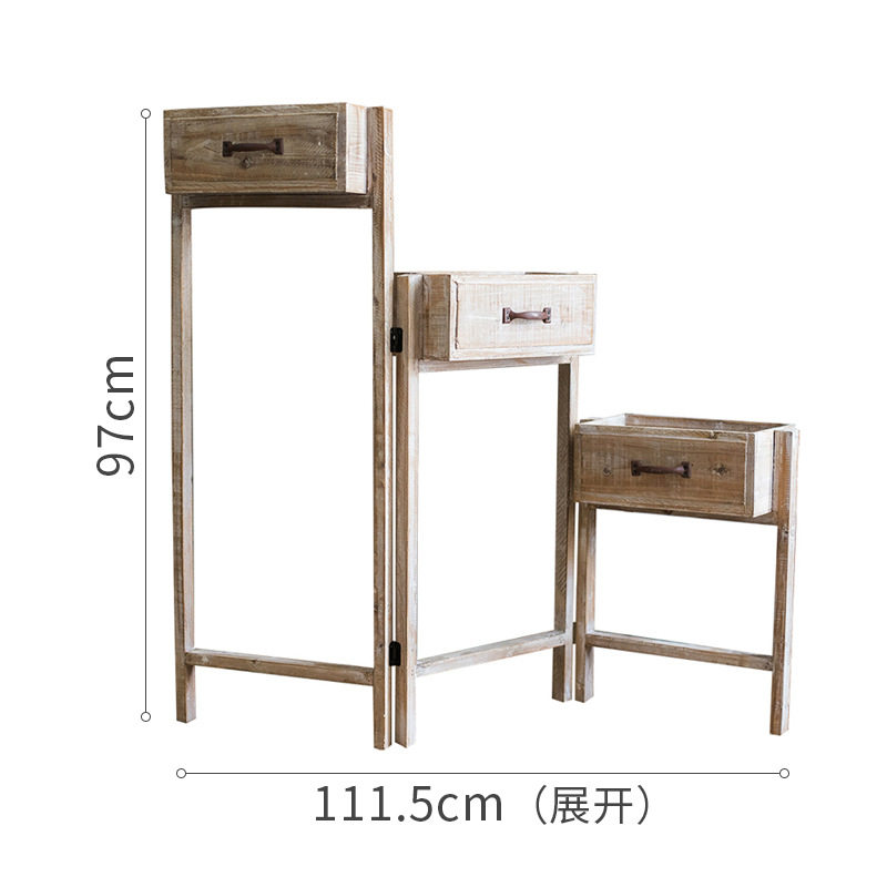 复古做旧实木阶梯花架屏风隔断花器花盆花柱插花造景婚礼道具