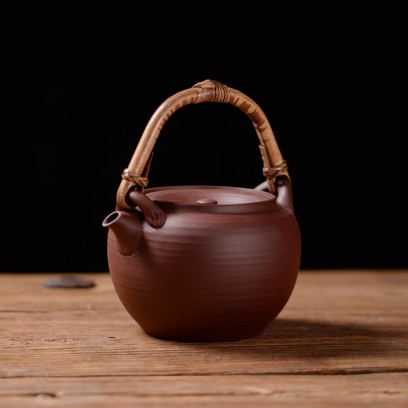 红泥侧把煮茶壶陶瓷烧水壶手工提梁泡茶壶