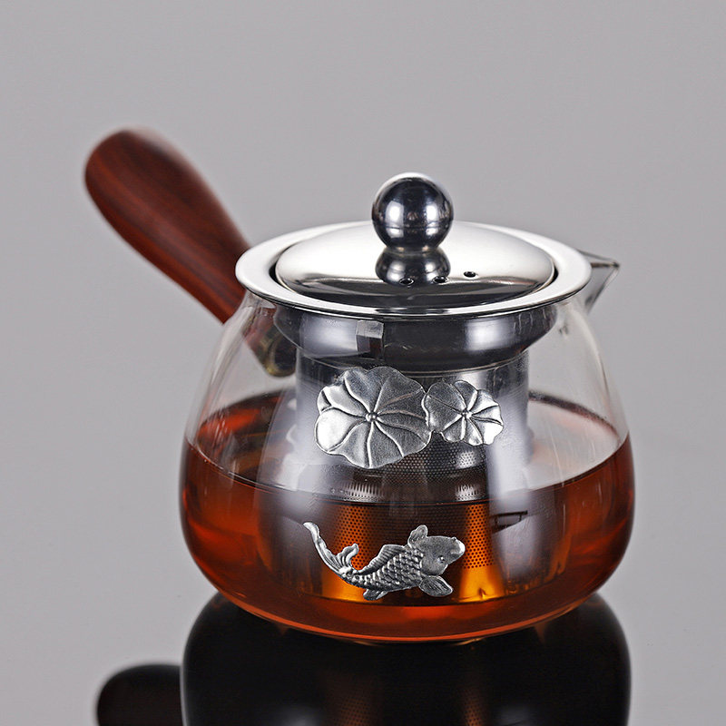 侧把玻璃泡茶壶茶水分离不锈钢内胆泡茶器耐高温家用煮茶壶单壶