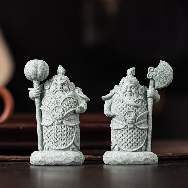 新中式护宅门神哼哈二将青砂石摆件客厅玄关书房鱼缸造景家居装饰图片