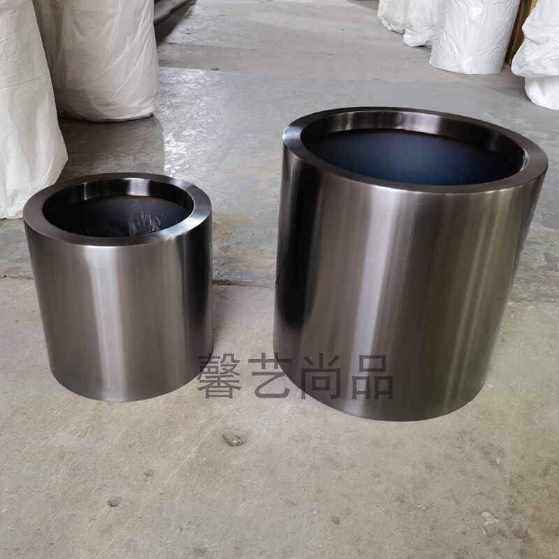 不锈钢花盆 圆形花瓶 简约圆筒落金属玫瑰金园艺花器绿植套盆花钵
