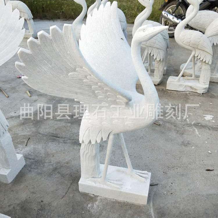 石雕丹顶鹤 汉白玉仙鹤雕刻 动物雕塑 石仙鹤 庭院摆件