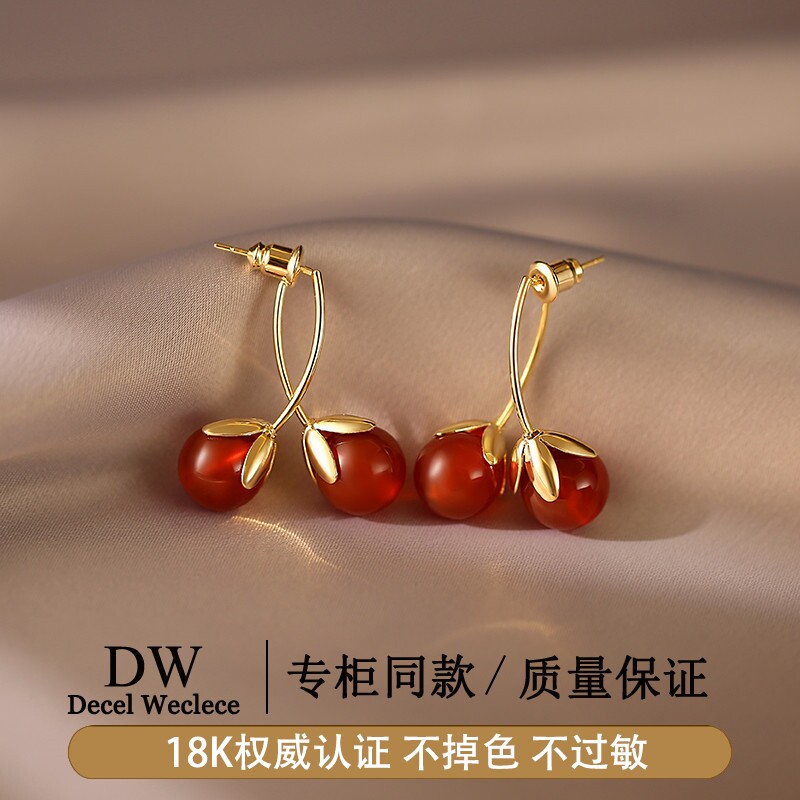 奥特莱斯【品牌撤柜1折】18K金小番茄耳坠女气质名媛显瘦红色耳钉