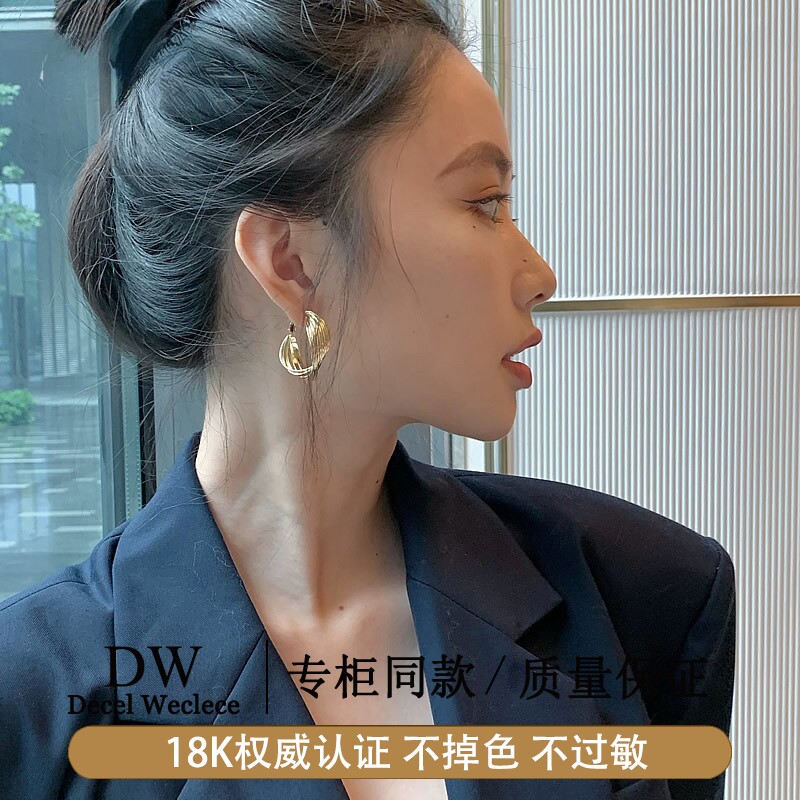 奥特莱斯【品牌撤柜1折】纯银针耳环女AU750耳饰品耳钉爆款耳圈