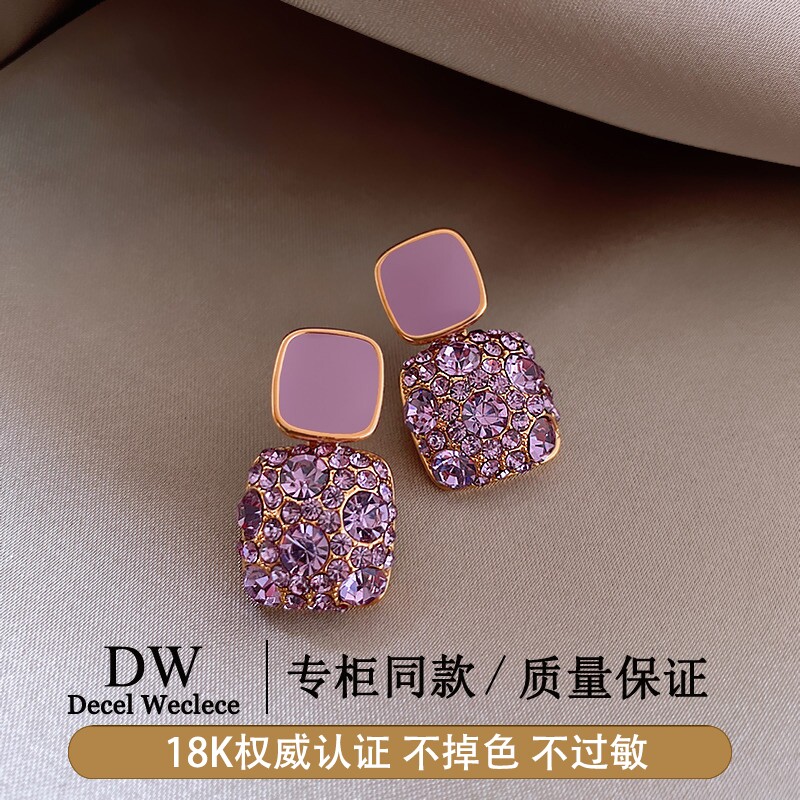 奥特莱斯【专柜正品】18K金AU750紫色锆石耳环女耳钉耳饰品
