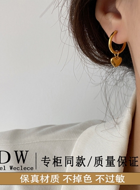 奥特莱斯18K金原创爱心耳环冷淡风女小圈圈少女不掉色圆圈耳圈卡