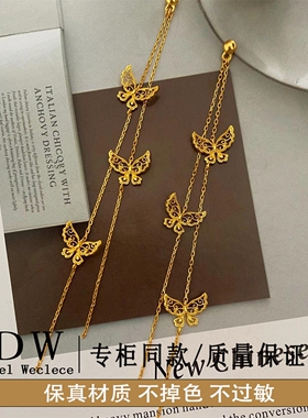 奥特莱斯18K金新中式超仙花丝庄周梦蝶耳线小蝴蝶流苏蕾丝感耳环