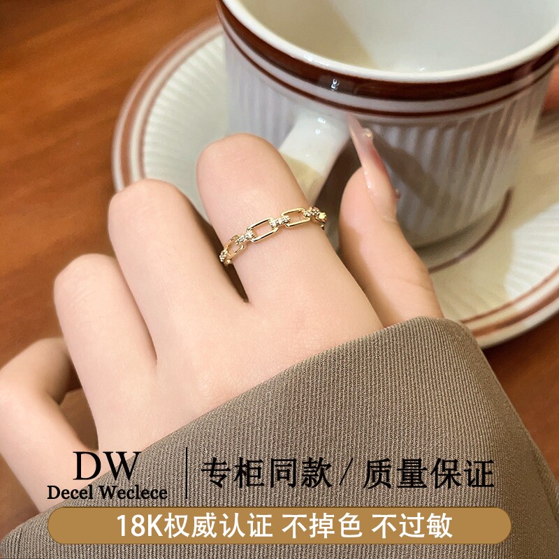 奥特莱斯专柜捡漏海外撤柜18K金 镂空锆石戒指开口戒时尚指环配饰