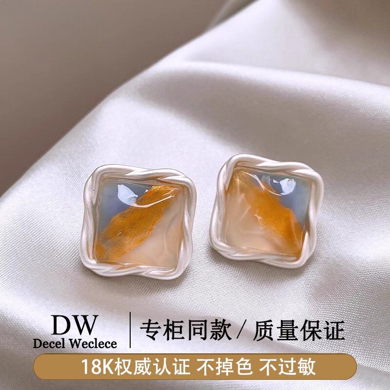 奥特莱斯【官网直发】18K金法式几何彩色耳钉AU750耳环耳饰