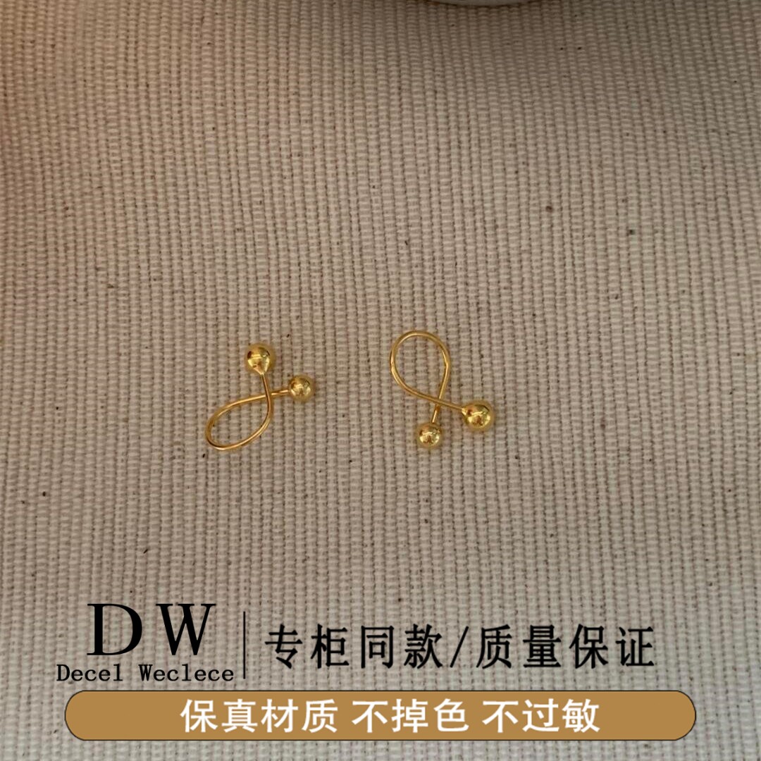 奥特莱斯18K金轻奢洋气小众感交叉金豆豆耳钉女精致小清新耳饰品