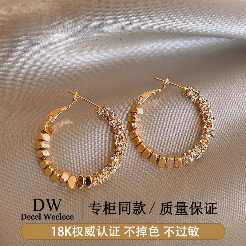 奥特莱斯【品牌撤柜1折】金色碎银子独特圈圈耳环AU750耳钉耳饰
