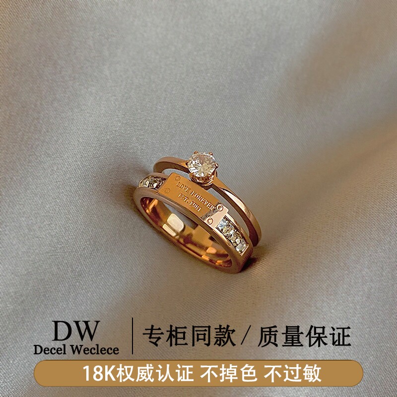 奥特莱斯专柜捡漏海外撤柜18K金AU750小众锆石戒指女指环食指戒