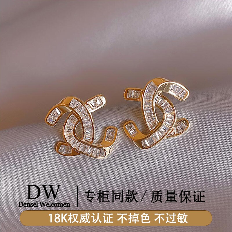 奥特莱斯专柜捡漏海外撤柜18K金双C耳环女小众设计AU750耳钉耳饰图片