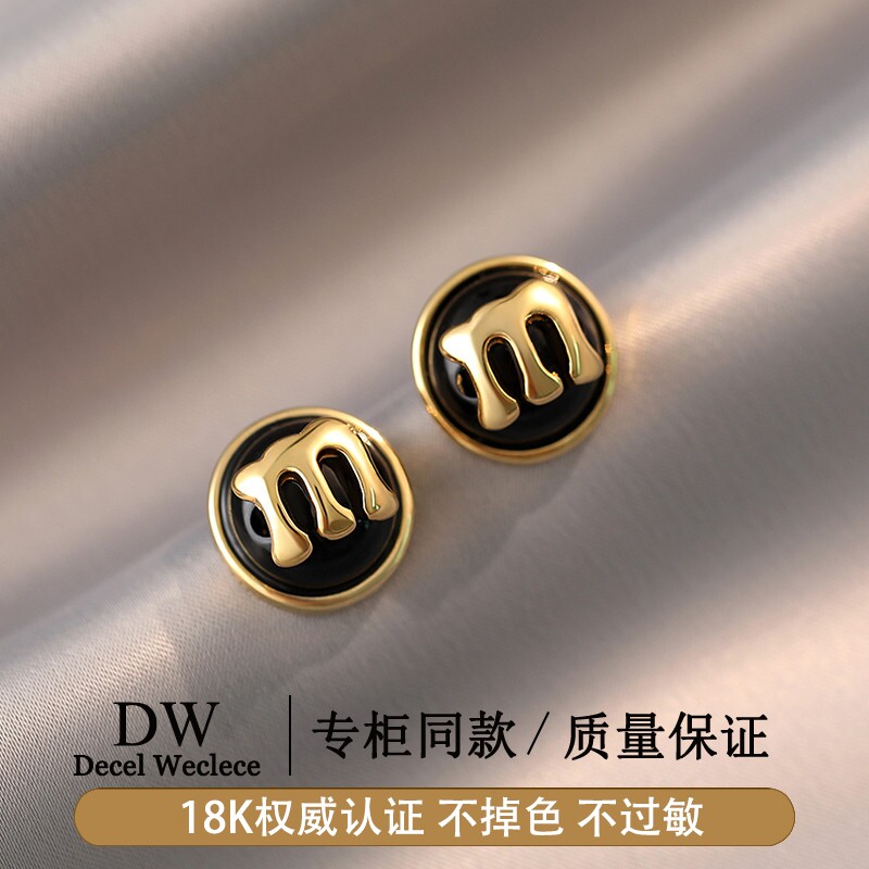 奥特莱斯【品牌撤柜1折】18K金黑色M豆树脂耳环女轻奢夏季耳饰
