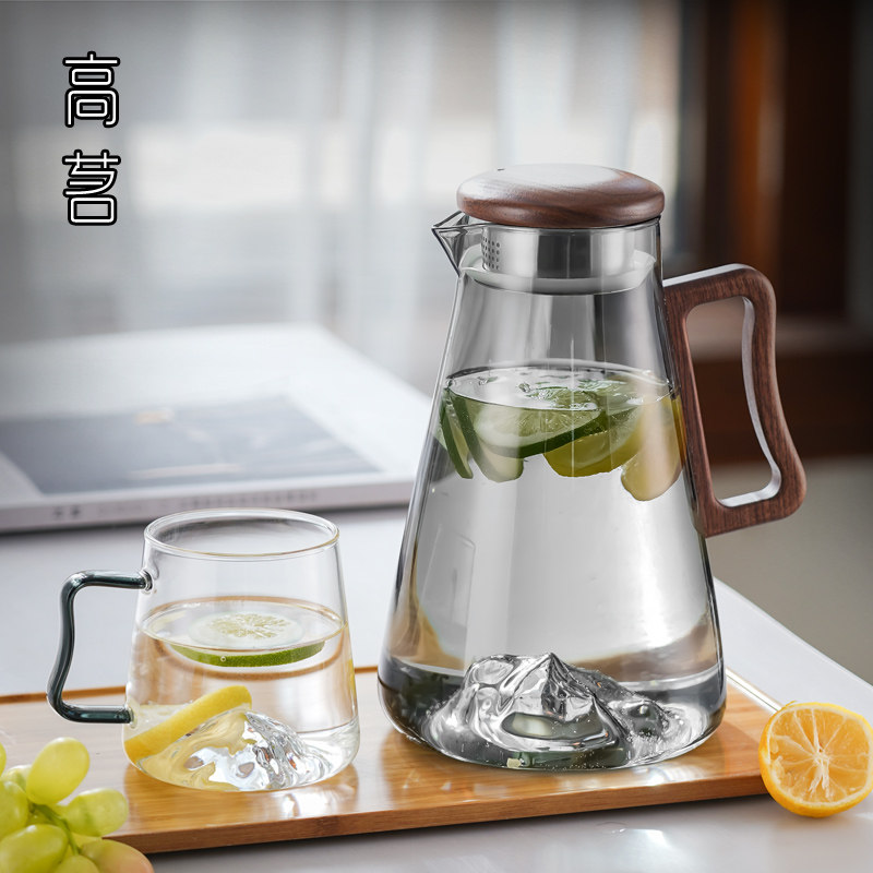 大容量玻璃冷水壶家用耐热果汁茶壶开水瓶耐高温凉水壶凉水杯套装