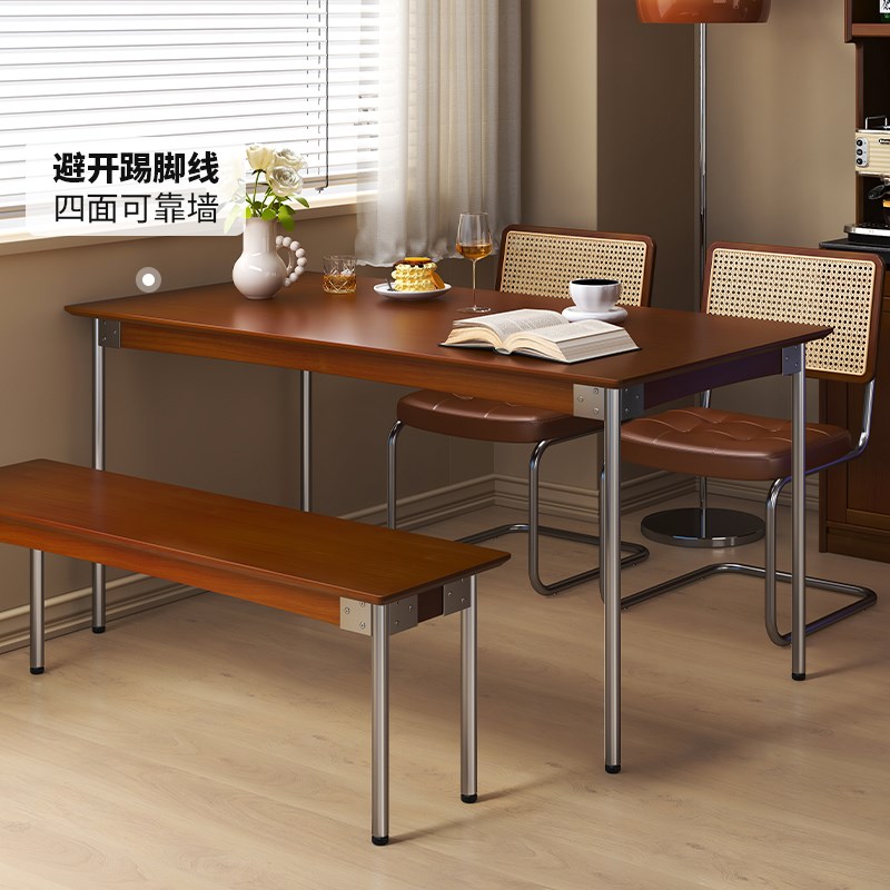 实木复古餐桌家用小户型长方形饭桌北欧餐桌椅组合中古桌子原木