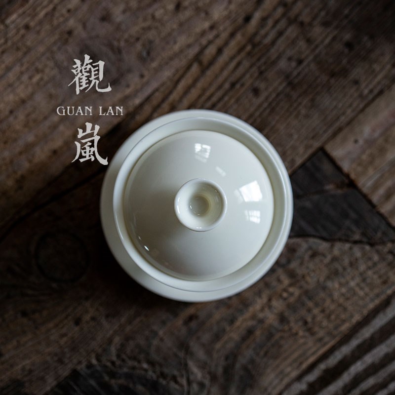 观岚杏白釉盖碗茶杯单个家用功夫陶瓷不烫手三才杯泡茶碗功夫茶具