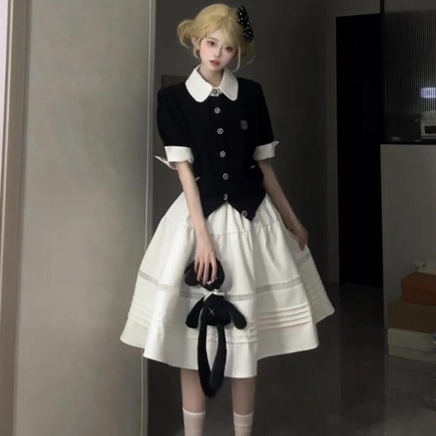 韩系甜美学院风洋装女夏日绝美miu系千金感长裙子穿搭一整套装