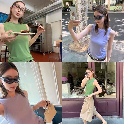 【13C】夏日好心情 超显白凉感天丝背心女夏纯色修身显瘦无袖上衣