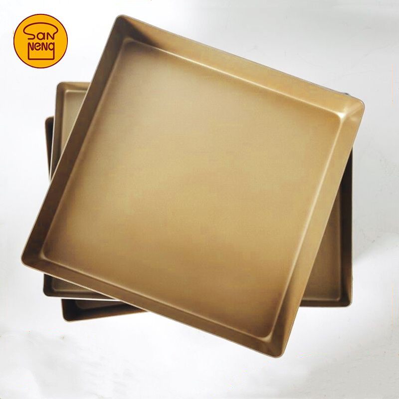三能金色不沾长方形烤盘家用古早正方形金盘28x28蛋糕卷烘焙模具