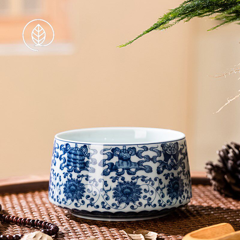 景德镇仿古青花八宝茶洗水盂家用茶渣缸陶瓷水洗废水缸茶道零配件