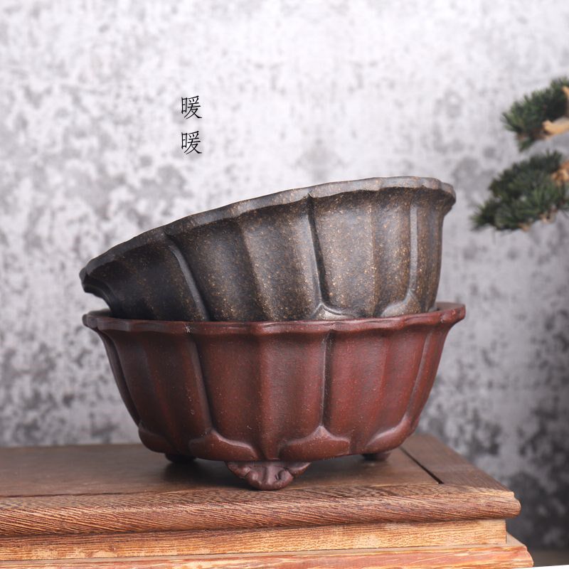 精品花菱 古铜泥紫砂小花盆 中国宜兴