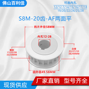 同步轮S8M20齿 AF两面平 铝合金氧化20S8M150-A 高扭矩同步带轮