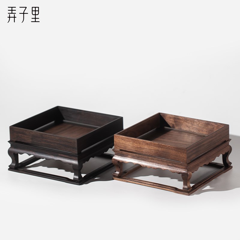 弄子里茶配件 北美黑胡桃木/紫光檀拼胡桃木托泥茶台20*20*10.5图片