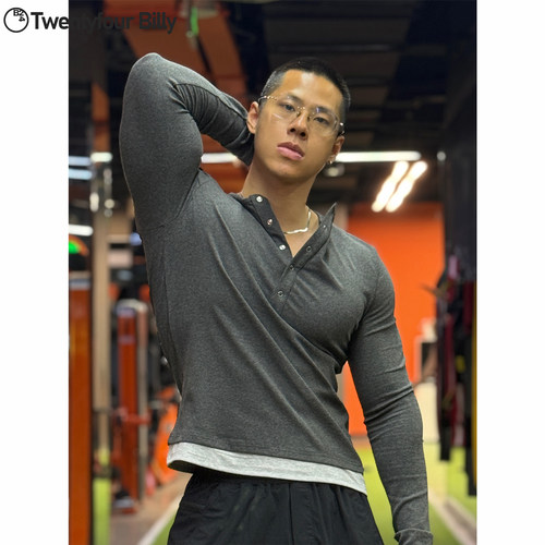 Twentyfour Billy/复古亨利领长袖T恤男 内搭打底假两件修身上衣