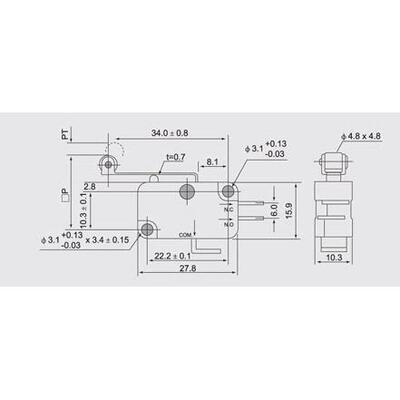 微型微型旅行限位开关V-156-1C25 V-156-1C25 3英尺长手柄与滚轮