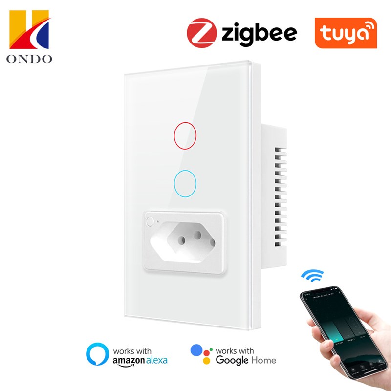 ZigBee 3.0巴西规墙壁灯开关+插座 涂鸦APP语音控制智能开关