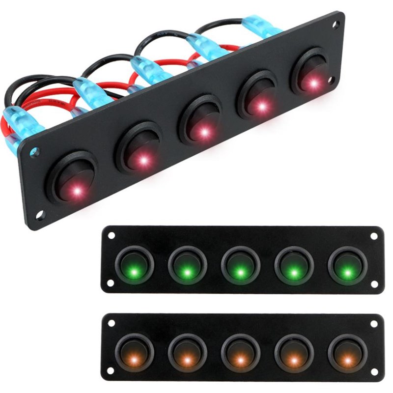 5 组仪表板摇杆拨动开关圆形面板 12-24v 防水 LED 用于 RV 船用