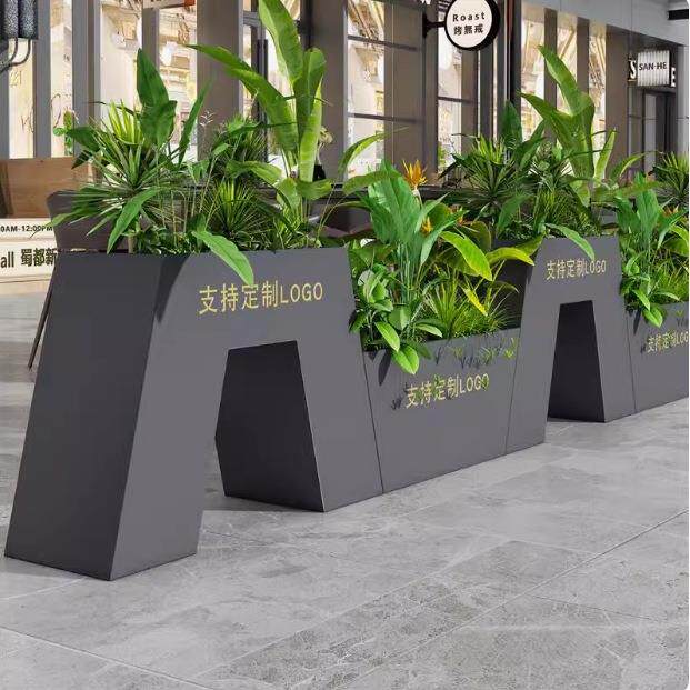 户外花箱组合商业街广场市政园林围栏隔断花槽种植箱铁艺花坛组合