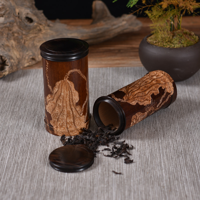 广西老煤竹茶叶罐纯手工雕刻茶道茶叶罐文玩茶仓收藏把玩把件精工