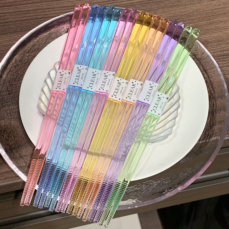 Rainbow彩虹系列 虫虫同款出口透明水晶筷洗碗机可用尖头防滑筷子 - 实物图