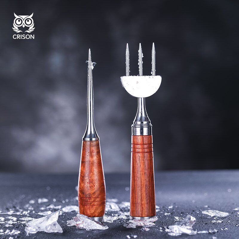 IP001 CRISON/柯瑞森酒吧调酒师凿冰器三叉长冰锥 精钢凿冰球叉子